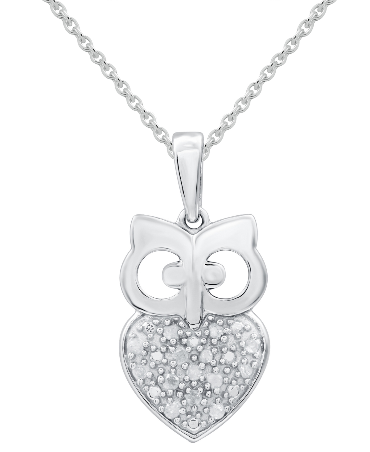 MACY'S DIAMOND OWL 18" PENDANT NECKLACE (1/10 CT. T.W.) IN STERLING SILVER 