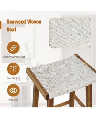 Set of 2 25.5 Inch Dining Bar Stool with Seaweed Woven Seat