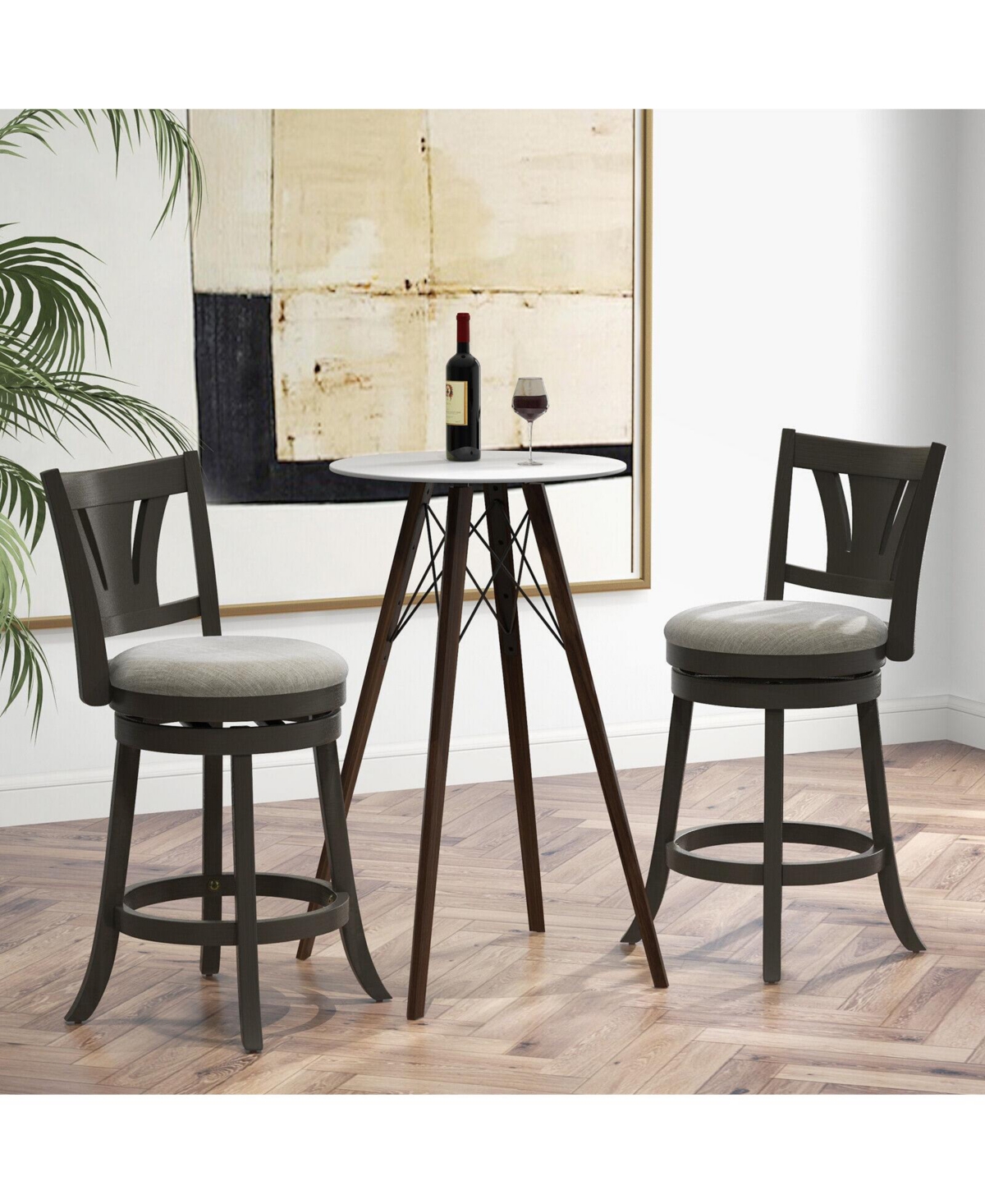 Sugift Inch Swivel Bar Stool with Backrest Soft Cushioned Seat and Footrest Gray-26.5 inches