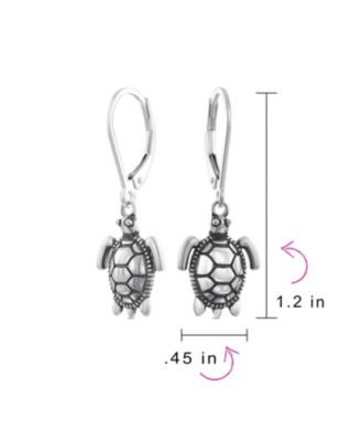 Honeymoon Vacation Tiny Nautical Hawaiian Sea Tortoise Beach Turtle Dangle Earrings Oxidized Sterling Silver