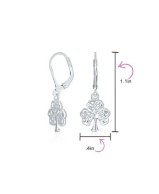Delicate Petite Irish Triquetra Open Heart Shape Celtic Knot Good Luck Shamrock Clover Dangle Earrings Lever back Sterling Silver