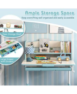 Kids Study Desk with 7-Level Tiltable Desktop Adjustable Height Pull Out Drawer