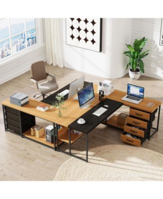 55" MDF Executive Desk with Dual Trapezoid Base Mid-Century Modern Home Office Workstation Desk