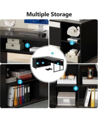 71 inch Executive Desk, L Shaped Desk with Cabinet Storage, Executive Office Desk with Shelves for Home Office
