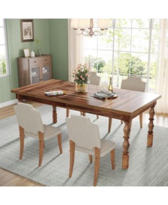 62” Wood Dining Table for 4-6 People, Farmhouse Large Rectangle Kitchen Table, Dinner Table Kitchen & Dining Room Furniture with Carved Turned Legs