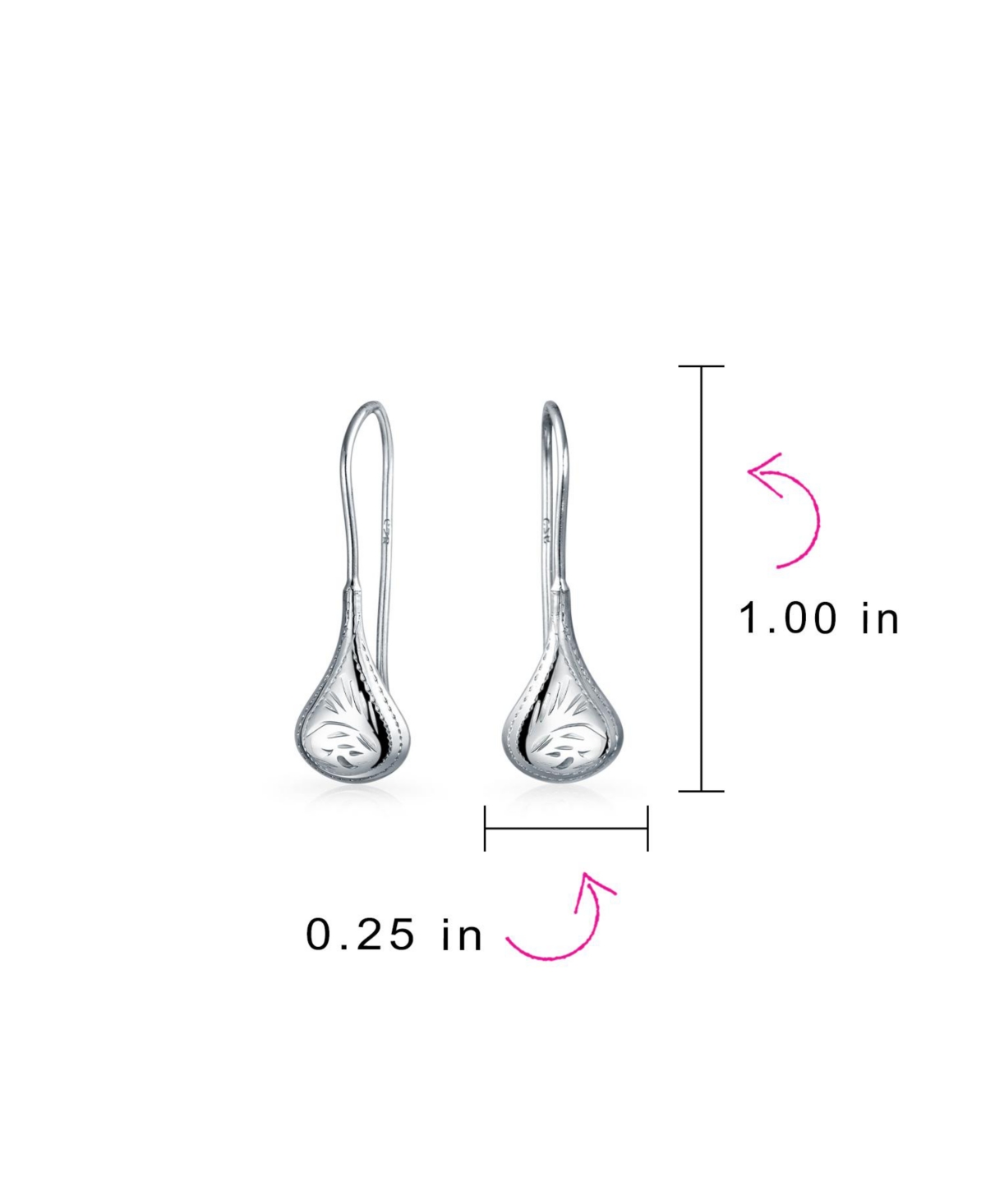 Bling Jewelry Carved Etched Puffed Pear Shaped Rain Drop Teardrop Earrings For Women Fishhook Sterling- Silver
