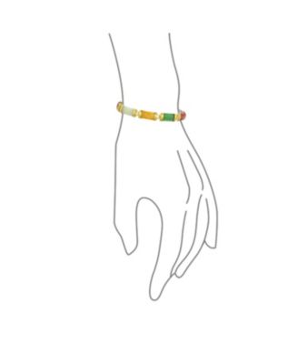 Asian Style Natural Stone Strand Contoured Tube Bar Link Bracelet Sterling Silver 7.5 Inch