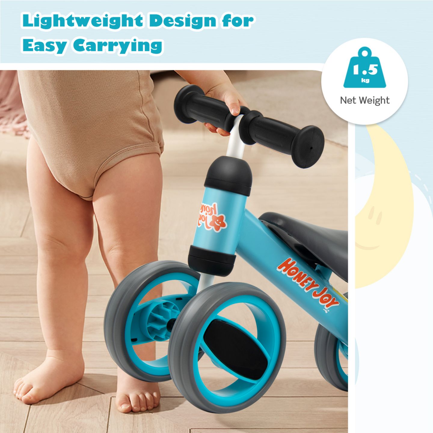 Детская игрушка Costway Baby Balance Bike 4-Wheel Lightweight Steel, Ages 1-2 Years, цвет: Синий — фото 7