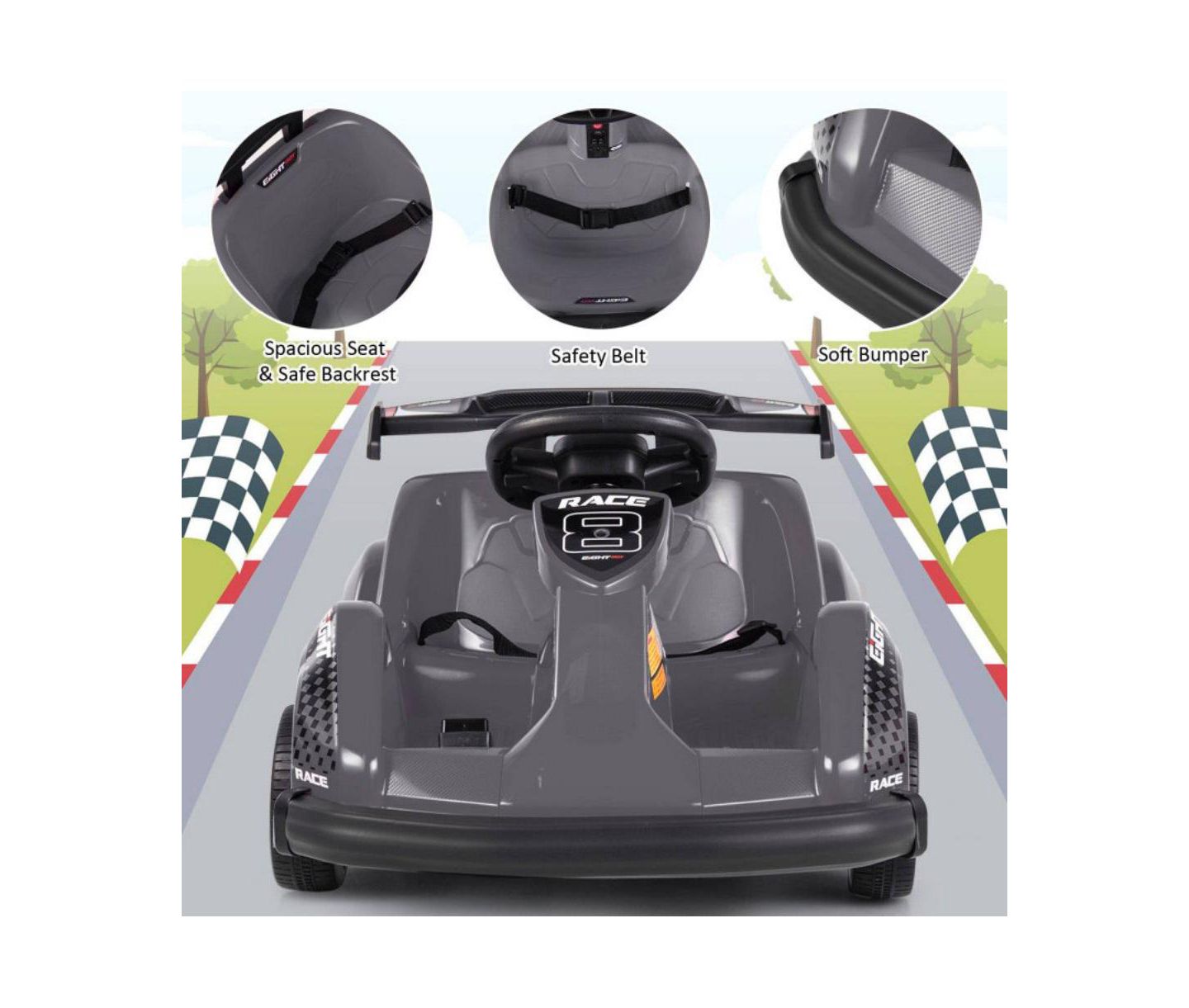 Детская игрушка VEBREDA 6V Kids Ride On Go-Cart with Remote Control, 66 lb Capacity, Ages 3+, цвет: Чёрный — фото 3