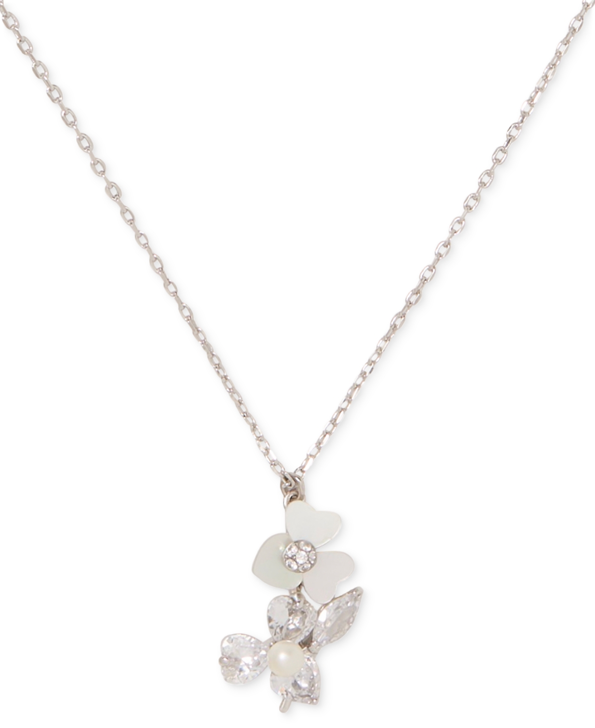 Kate Spade Silver-tone Mixed Stone Flower Pendant Necklace, 16" + 3" Extender In Cream,silv