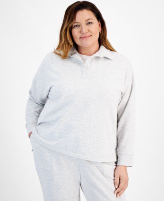 Plus Size Exposed Seam Johnny Collar Long Sleeve T-Shirt