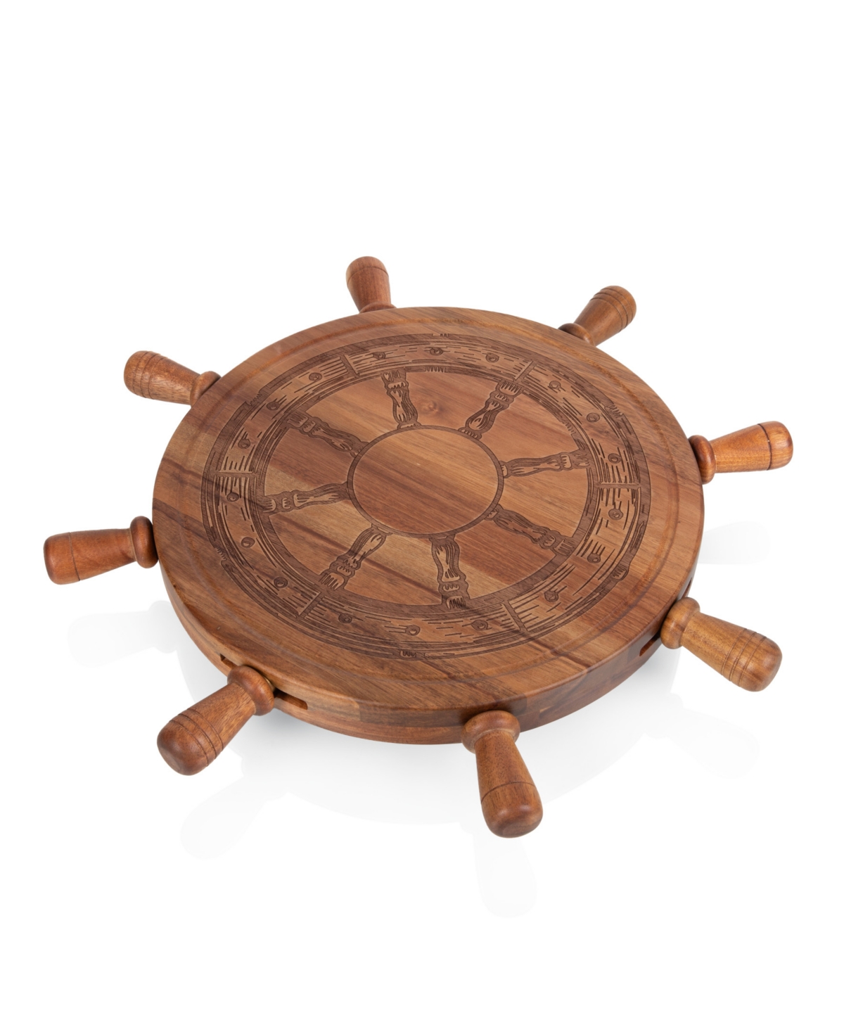 Toscana Helmsman Acacia Lazy Susan Cheese Board In Acacia Wood And Gold