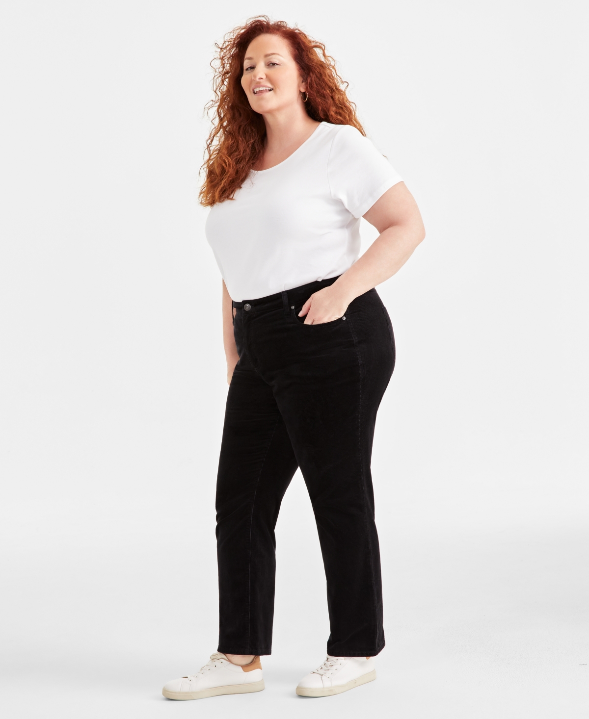 Style & Co Plus Size High-rise Straight-leg Corduroy Pants, Created For Macy's In Deep Black