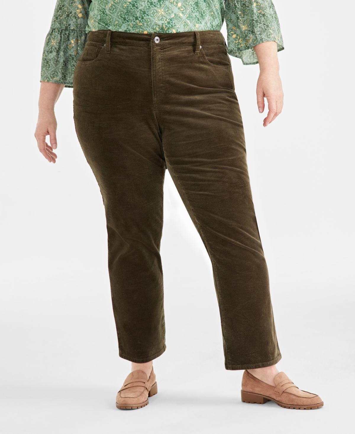 STYLE & CO PLUS SIZE HIGH-RISE STRAIGHT-LEG CORDUROY PANTS, CREATED FOR MACY'S 
