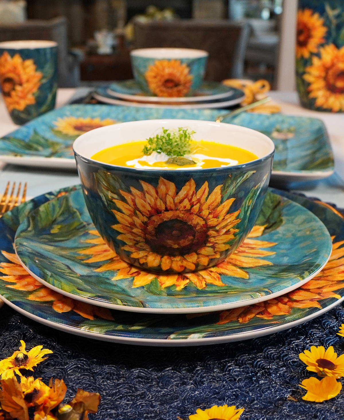 Certified International Golden Sunflowers Set Of 4 Salad Plates In Miscellaneous