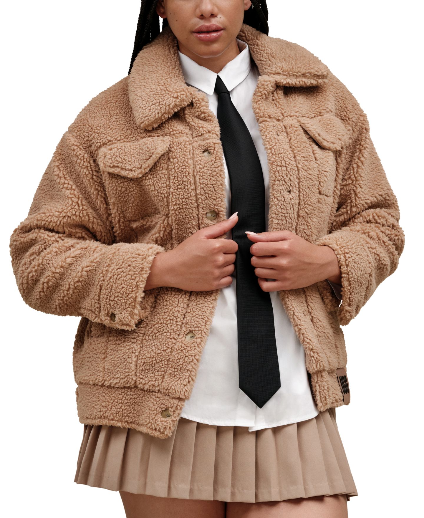 Женская куртка UGG Frankie Sherpa Fleece Trucker, цвет: Верблюжий коричневый — фото 4