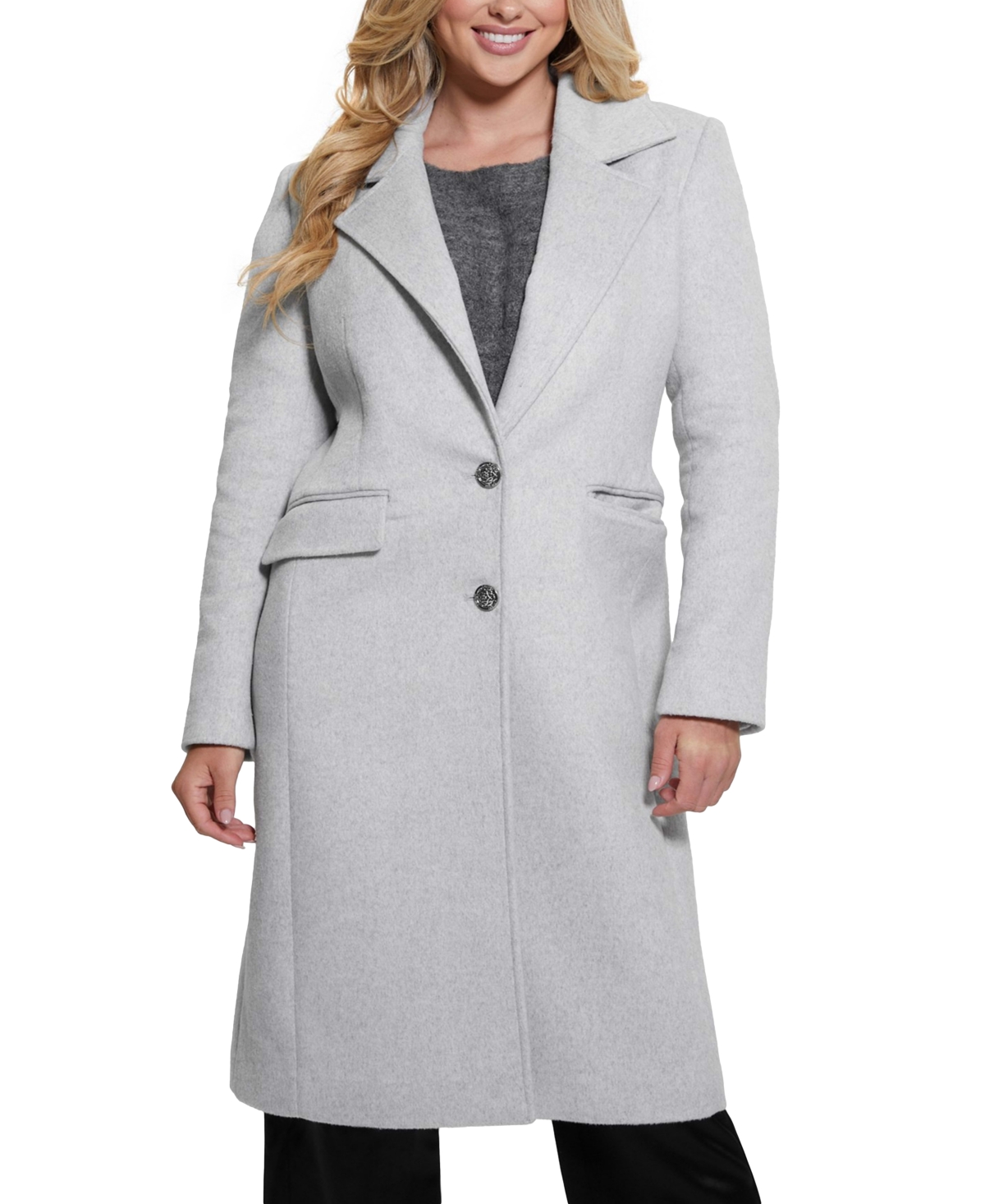 Shop Guess Women's Nancy Faux-fur-collar Long Coat In Grey