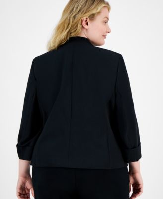 Plus Size 3/4-Sleeve Collarless Blazer 