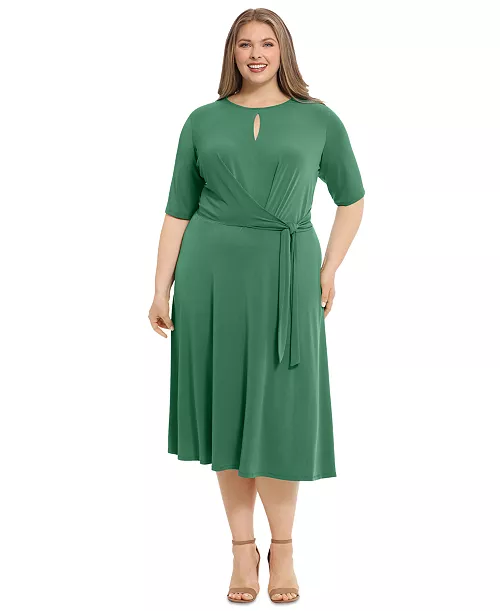 plus size tie-waist fit & flare dress