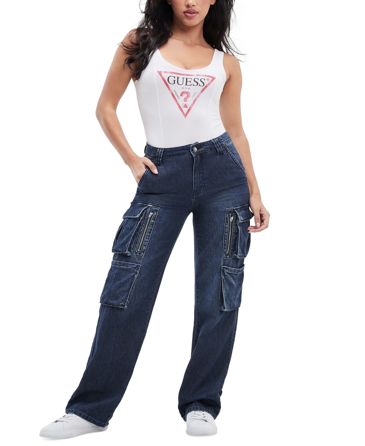 GUESS WOMEN'S KORI HIGH RISE DENIM CARGO JEANS 