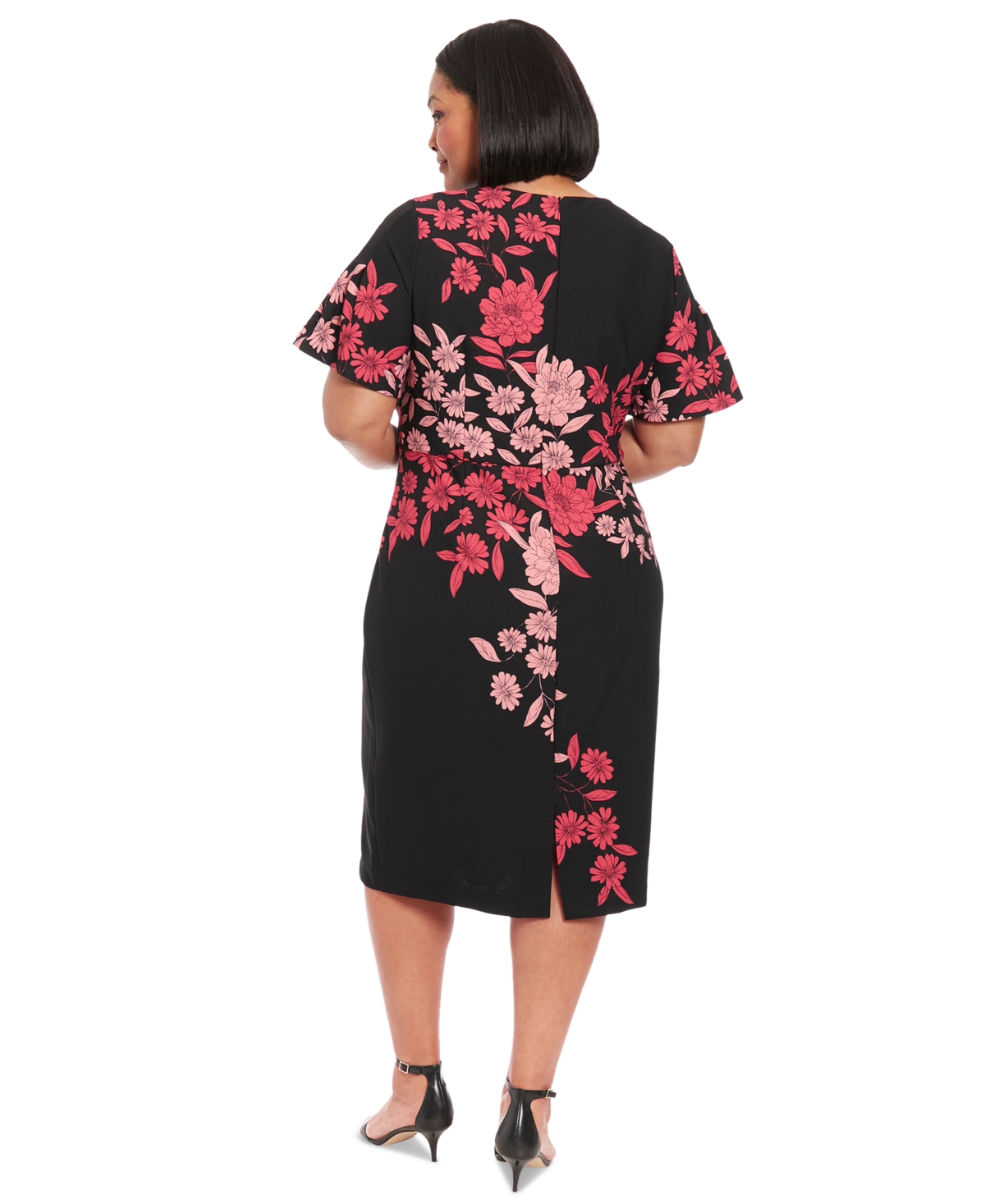 London Times Plus Size Printed Short-Sleeve Midi Dress