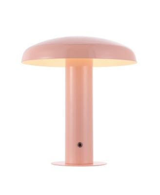 Suillius 11" Contemporary Bohemian Rechargeable/Cordless Iron Dimmable Integrated LED Mushroom Table Lamp, Pink