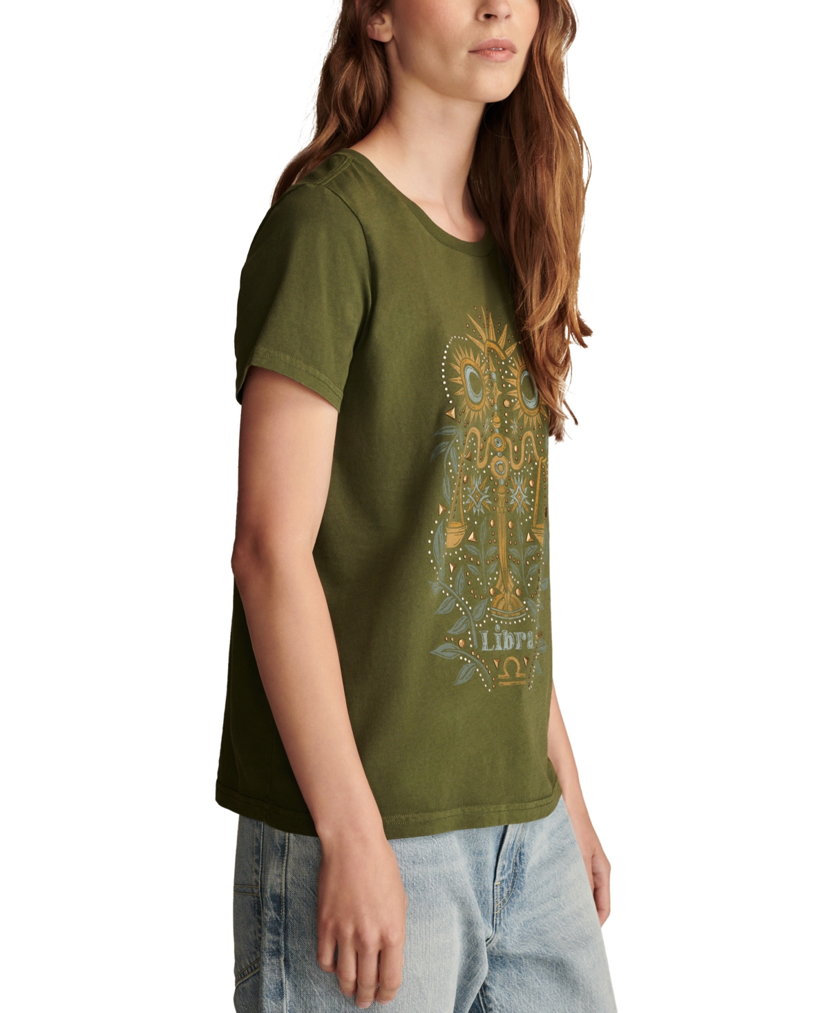 Lucky Brand Women's Libra Scales Studded Classic T-shirt In Rifle Green