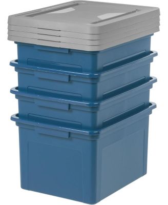 4Pack 35 Qt. File Organizer Plastic File Box for Letter/Legal File, Storage Bin with Durable and Secure Latching Lid, Stackable, Navy