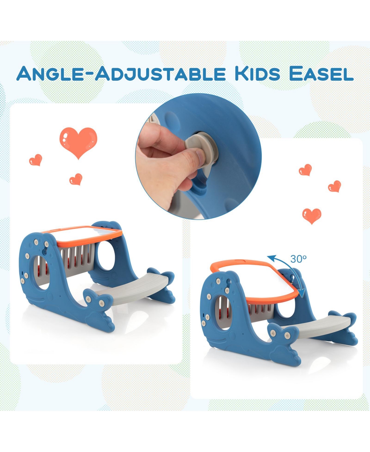 Vebreda Convertible Kids Activity Table Set Toddler Easel with Erasable Whiteboard-Blue