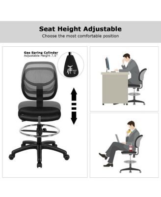 1Pc Adjustable Height Mid-Back Mesh Drafting Chair with Footrest – Ergonomic Swivel Office Chair