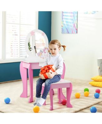 Kids Vanity Makeup Dressing Table Chair Set Wooden
