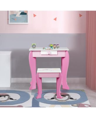 Kids Vanity Makeup Dressing Table Chair Set Wooden