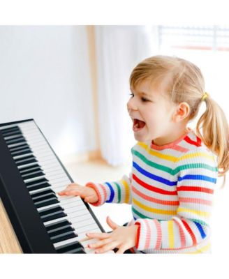 61-Key Folding Piano Keyboard with Full Size Keys and Music Stand-Black