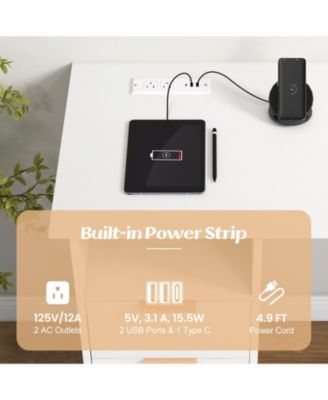 Home Office Desk with Power Outlet 3 Storage Drawers and Open Compartment-White