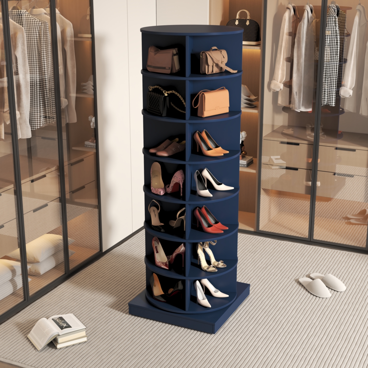 Streamdale Furniture Blue 360 Rotating shoe cabinet 7 layers