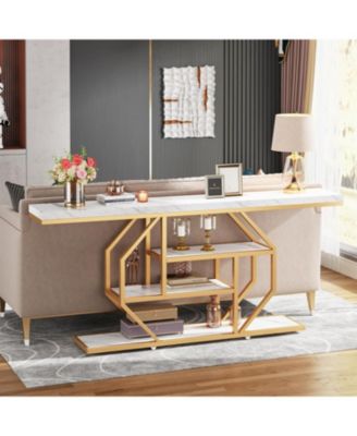 70.9 inch Extra Long Console Table, Modern Sofa Table Behind Couch with Storage, 4 Tier Entryway Accent Table for Living Room, Hallway, Entrance, Foyer