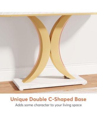 Modern Gold Console Table, 40 inch Narrow Entryway Foyer Table with Geometric Base, Rustic Hallway Accent Table for Living Room, Entrance