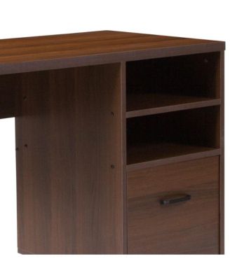 Brighton Rustic Computer Desk With Shelving And Storage Drawer Metal Frame Pedestal Base Home Office Desk