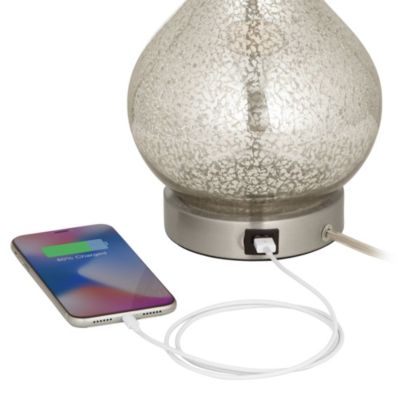 Ledger Modern Accent Table Lamps 21 3/4" High Set of 2 Mercury Glass with USB Charging Port Table Top Dimmers Off-White Shade for Desk