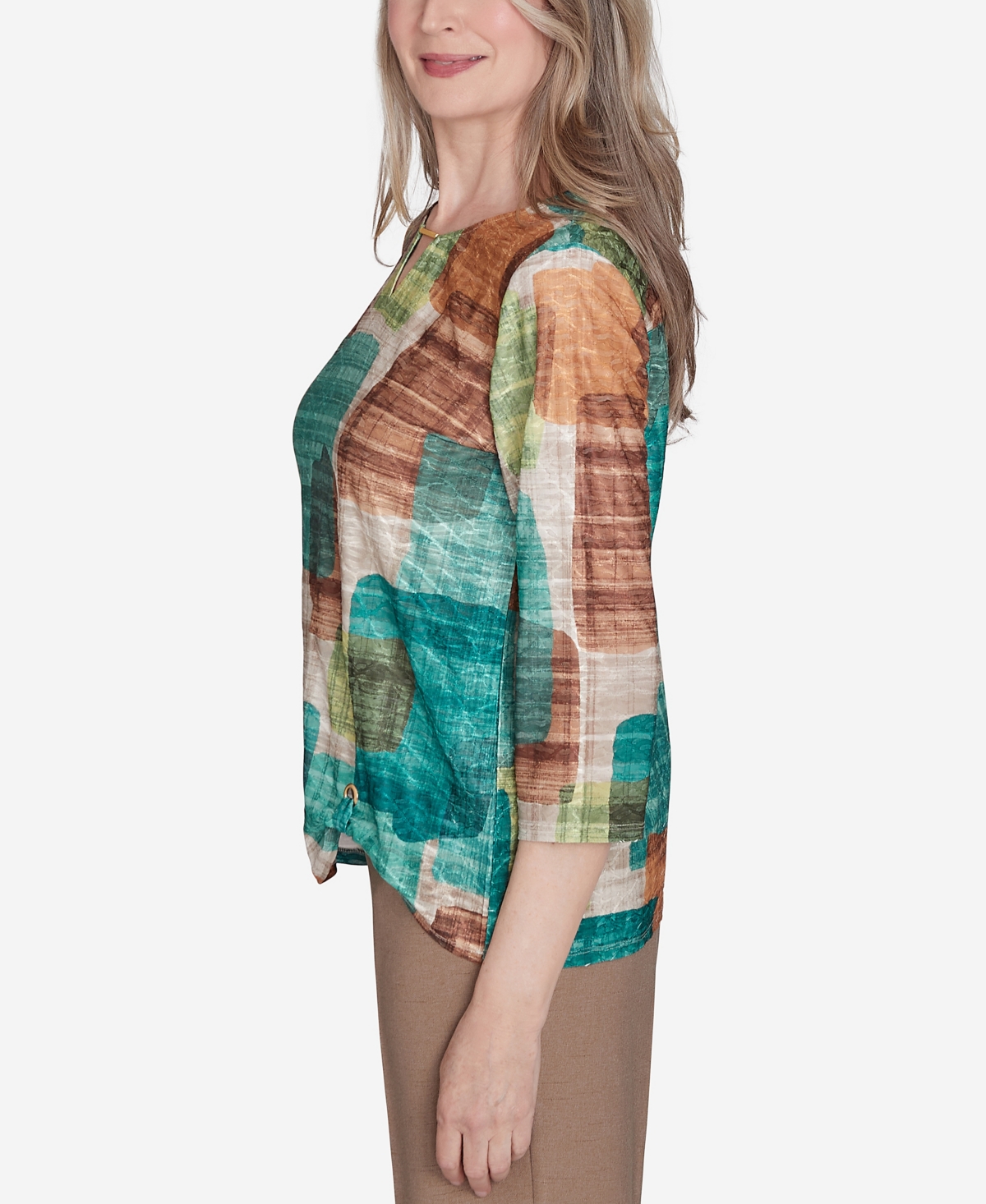 Alfred Dunner Petite Emerald Isle Color Blocking Texture Top