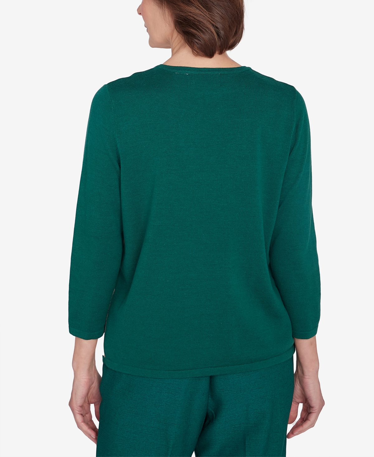 Alfred Dunner Plus Size Emerald Isle Color Blocking Gold Trim Sweater In Mugreen