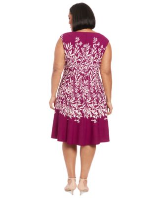 London Times Plus Size Printed Split-Neck Fit & Flare Dress - Macy's