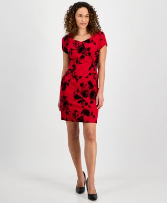 Connected - Petite Queen-Anne-Neck Floral-Print Sheath Dress