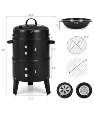 3-in-1 Charcoal BBQ Grill Cambo with Built-in Thermometer