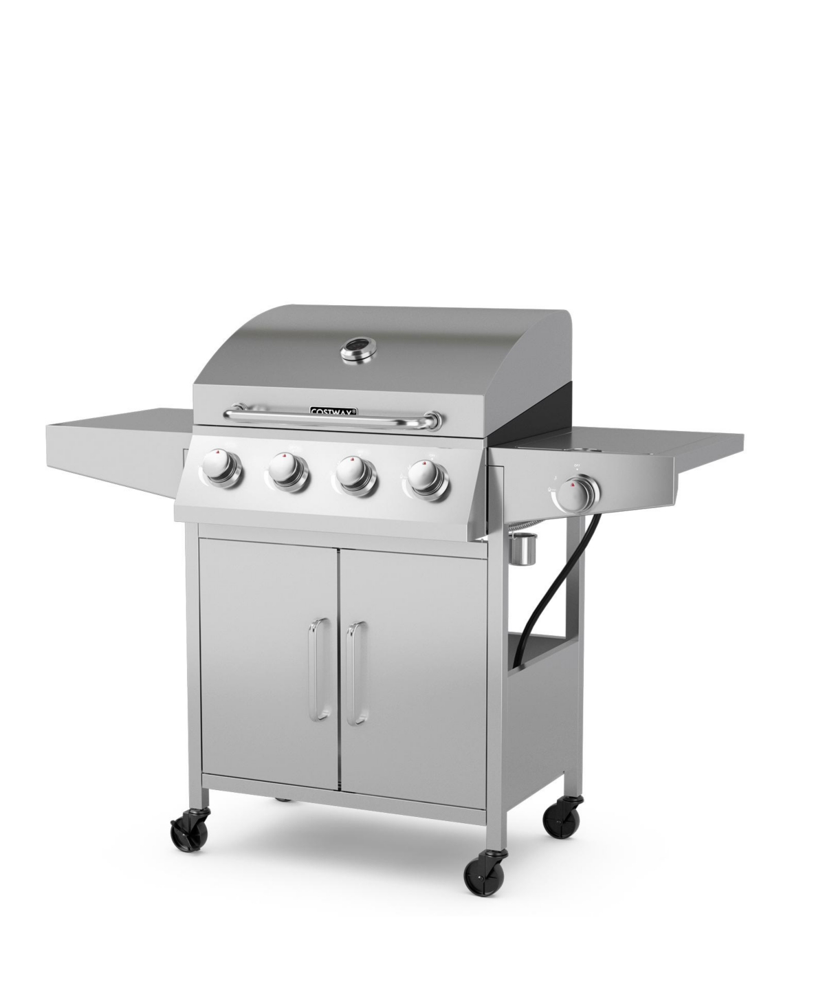 50000BTU 5-Burner Propane Gas Grill with Side Burner and 2 Prep Tables-Silver - Silver