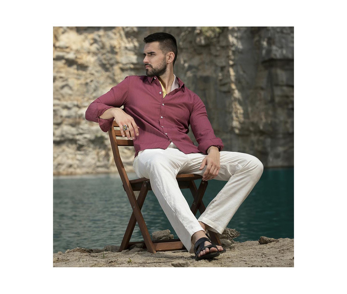 Мужская рубашка Cahoot Campus Sutra Blush Red Self-Design Striped, цвет: Красный — фото 6