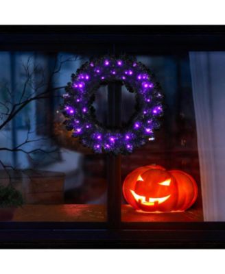 24 Inch Pre-lit Halloween Wreath with 35 Purple LED Lights
