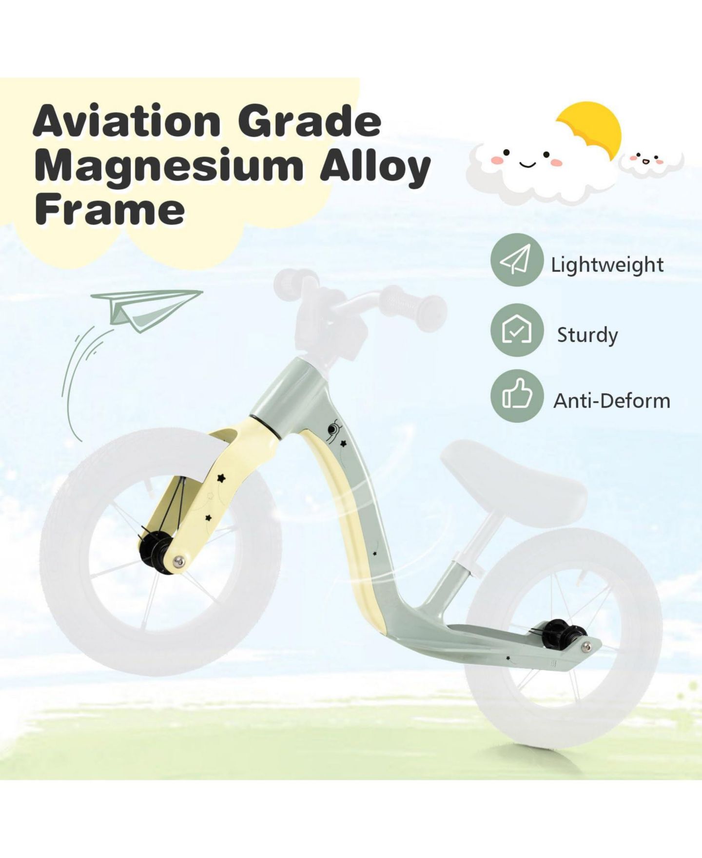 Детская игрушка VEBREDA 12-Inch Balance Bike with Adjustable Seat and Rotatable Handlebar, цвет: Зелёный — фото 9