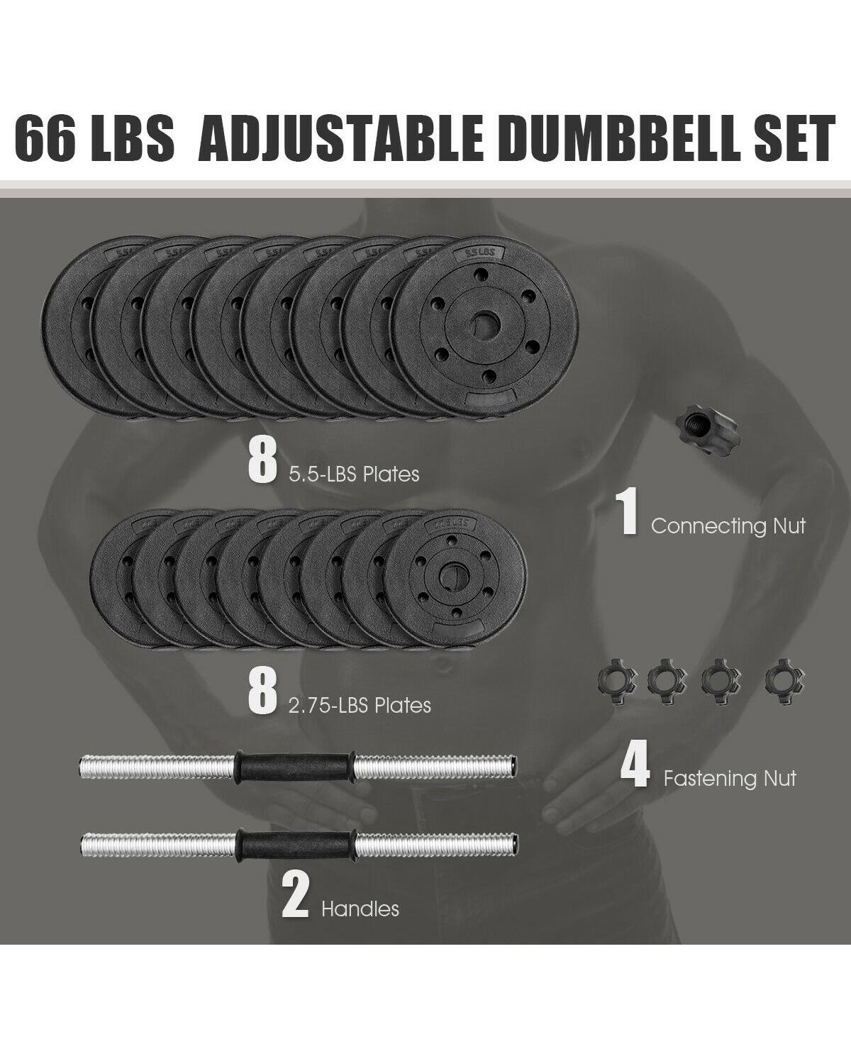 Skonyon 66 Lbs Fitness Dumbbell Weight Set with Adjustable Weight Plates and Handle