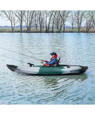 Sit-on-Top Fishing Kayak Boat With Fishing Rod Holders and Paddle-Gray
